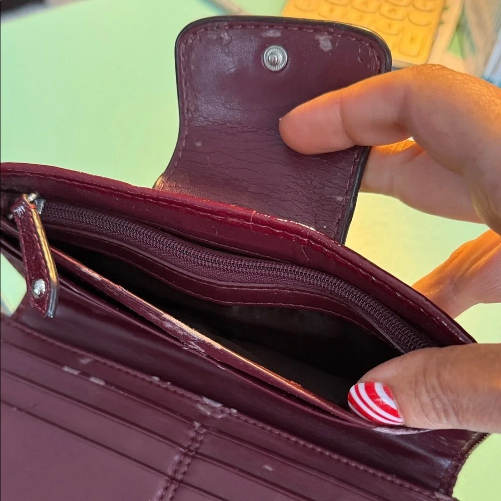 Coach Tan and Burgundy Signature Wallet Red designer wallet purse clutch card